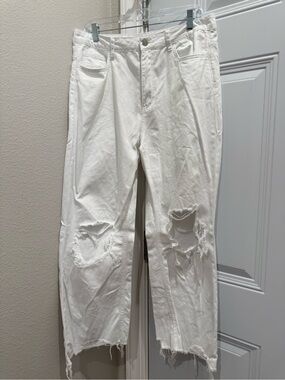 VERVET BY FLYING MONKEY White Distressed Wide Leg Jeans